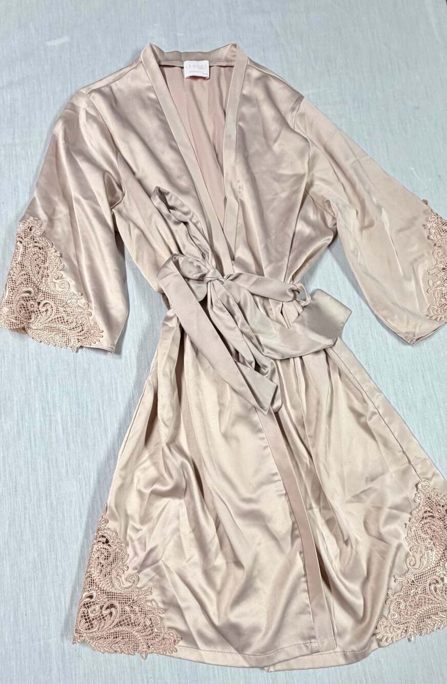 Le Rose Stories Satin Robe with Lace Trim Details
